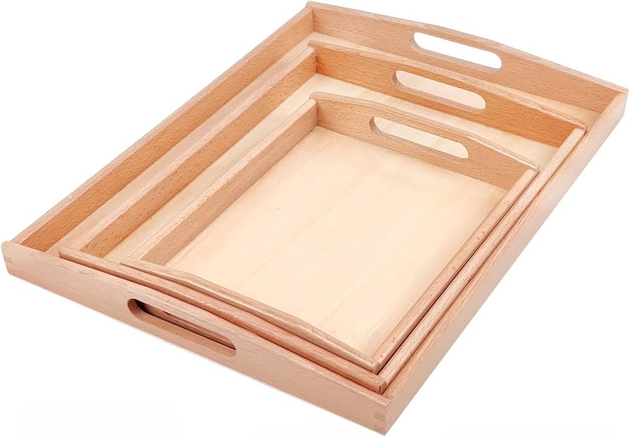 Little Montessorian 27x17cm 蒙特梭利木製小型工作托盤幼兒日常生活自理工作教具收納木盤